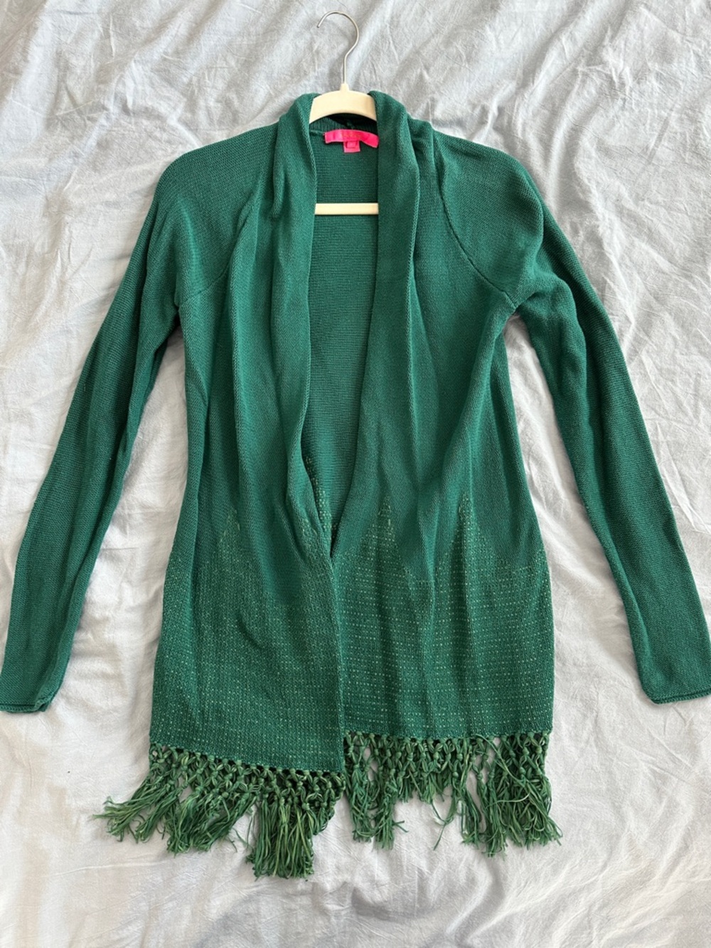 Lilly Pulitzer Deep Green Open-Front Fringe Cardigan